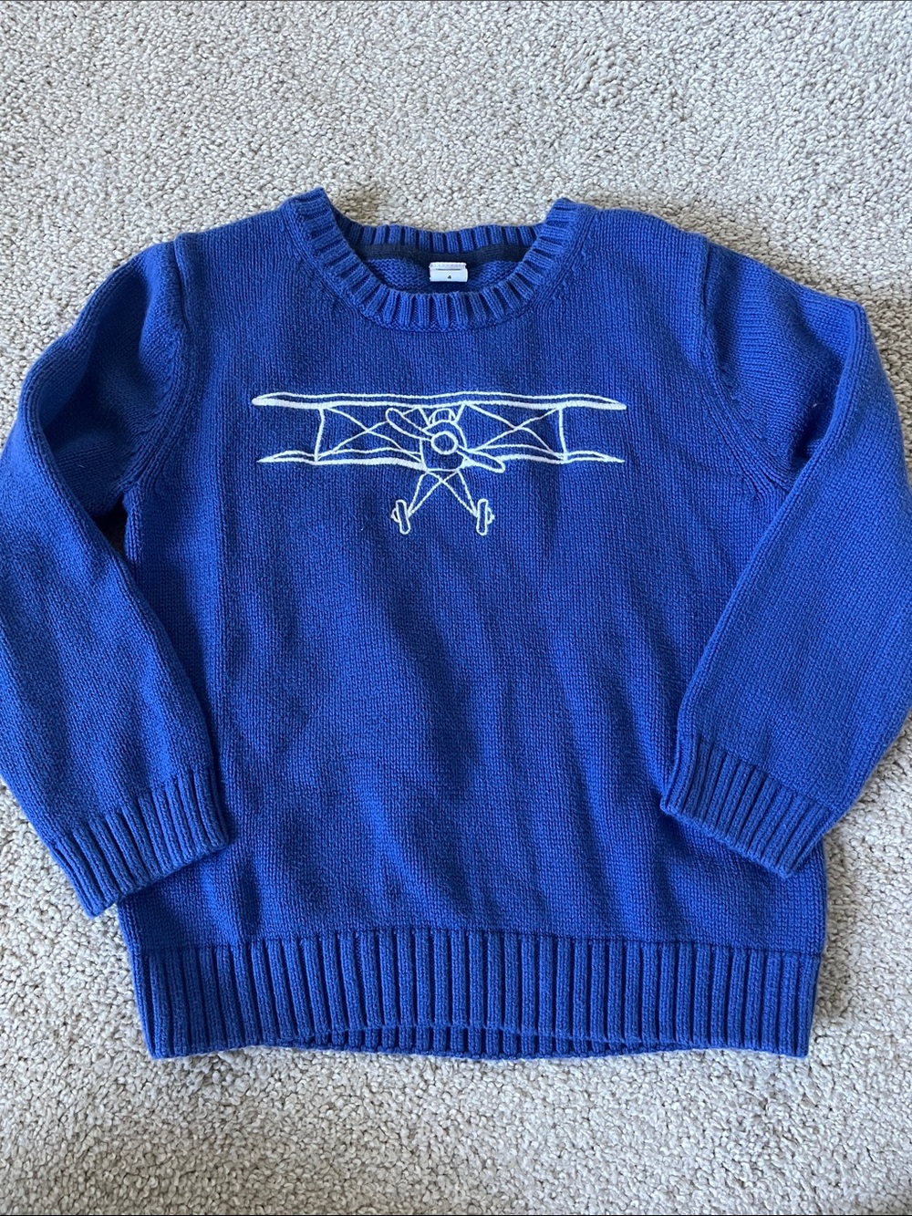 Janie and Jack Royal Blue Crewneck Sweater with Airplane Embroidery